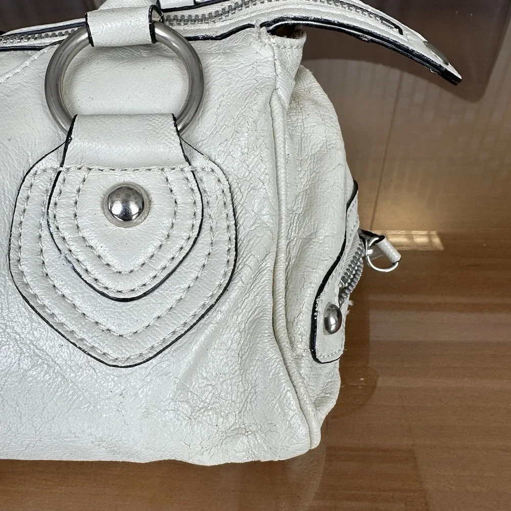 G By‎ Guess Cream Handbag Vintage Y2k Buckle Detail Studded Satchel Silver *New*